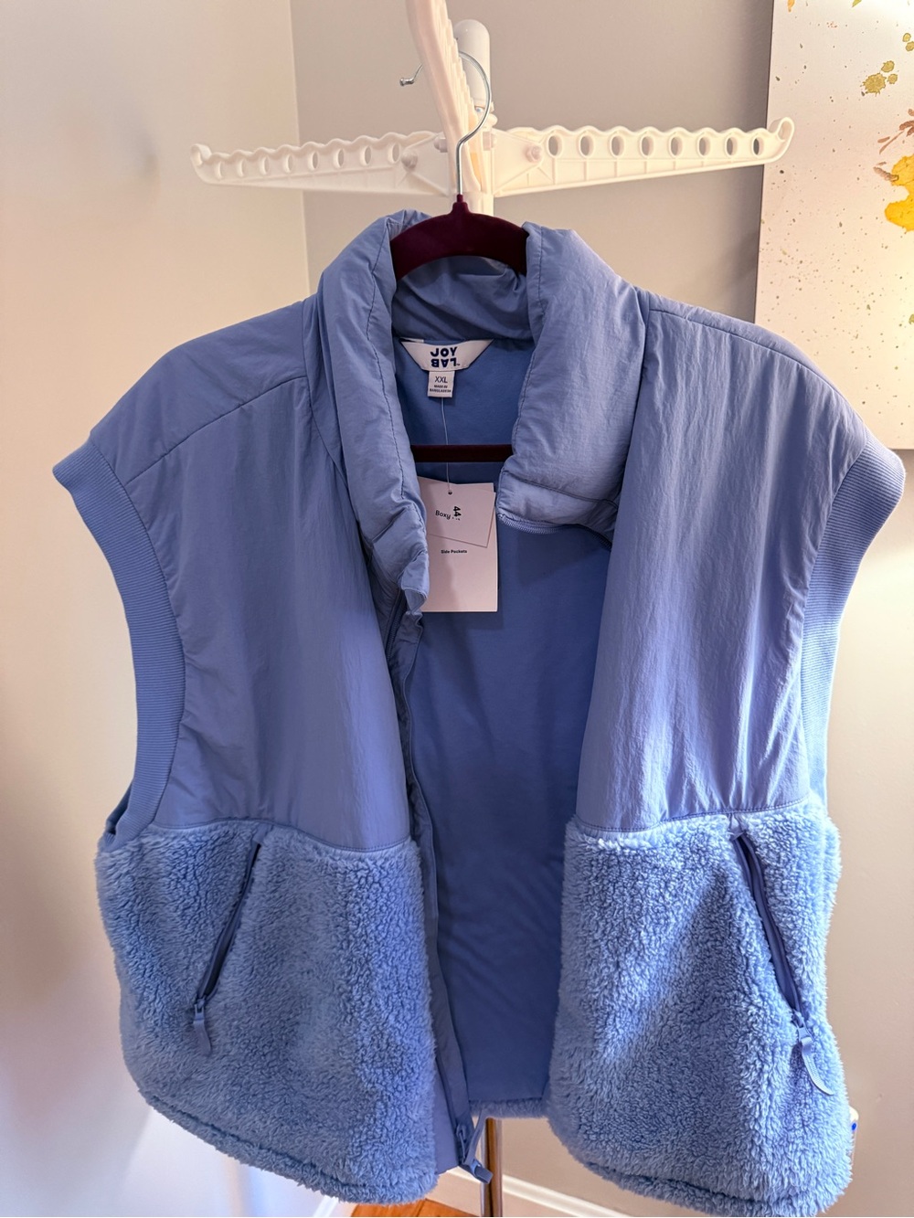 JoyLab Sky Blue Plush-Trim Quilted Puffer Vest